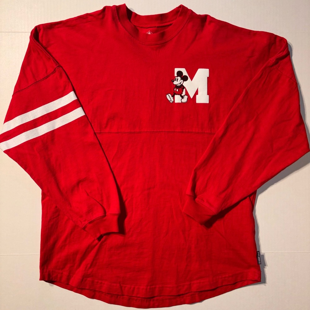 Disney Spirit Jersey Mickey Mouse Spellout Oversize Long Sleeve Red Tshirt Sz M